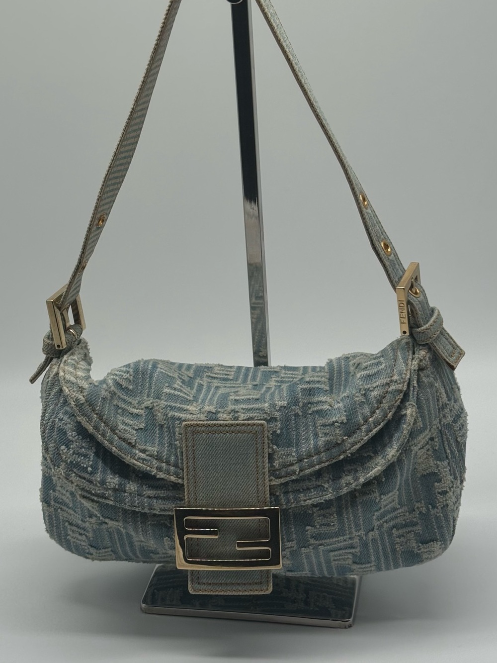 Fendi Blue Jacquard Baguette